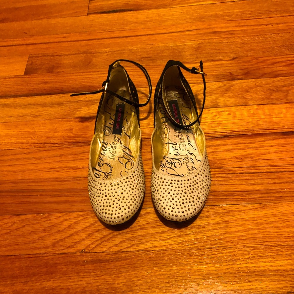Glittering studded Ivory and Black faux suede Ballet flat shoes Too Cute